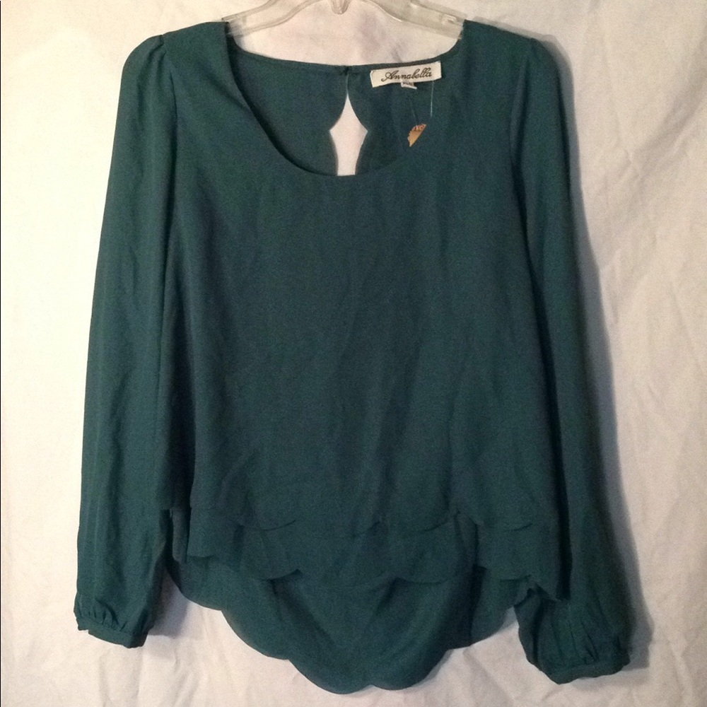 NEW Annabella scalloped long sleeve medium green